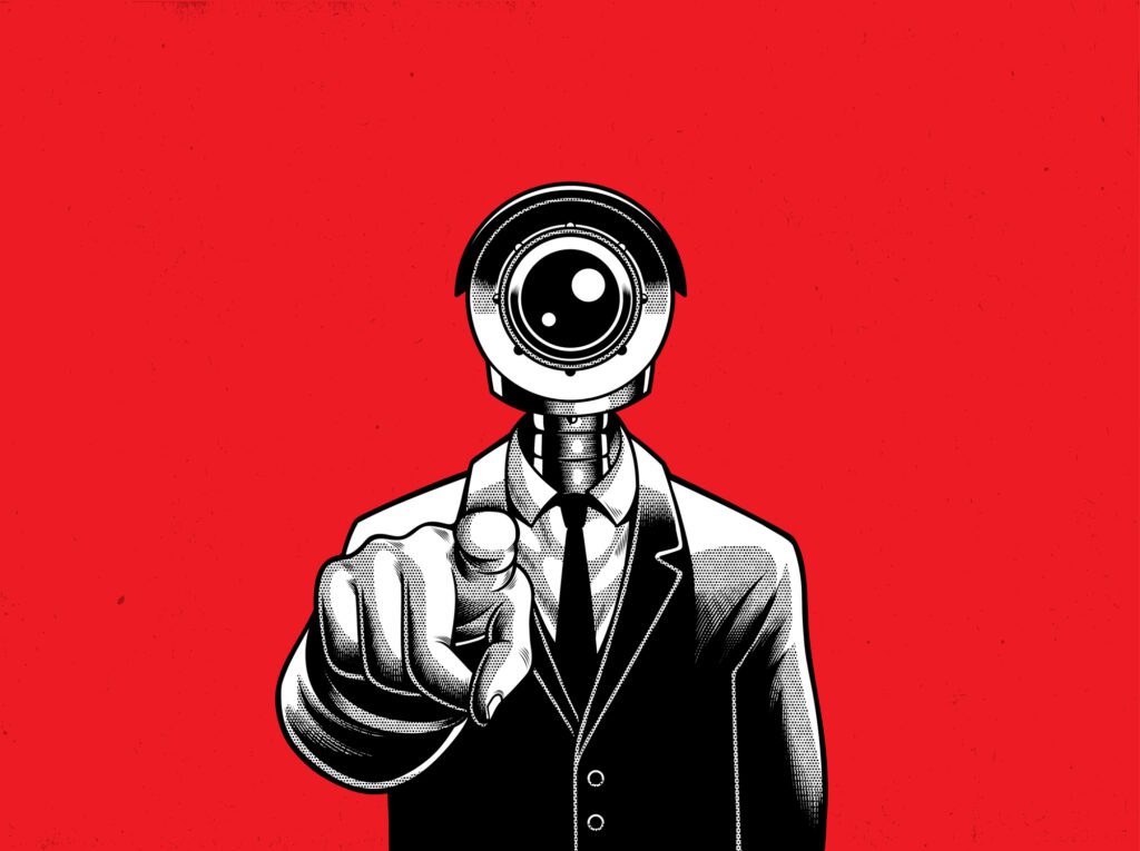 Εικονογράφηση φουτουριστικού χαρακτήρα που αντιπροσωπεύει τον ολικό έλεγχο