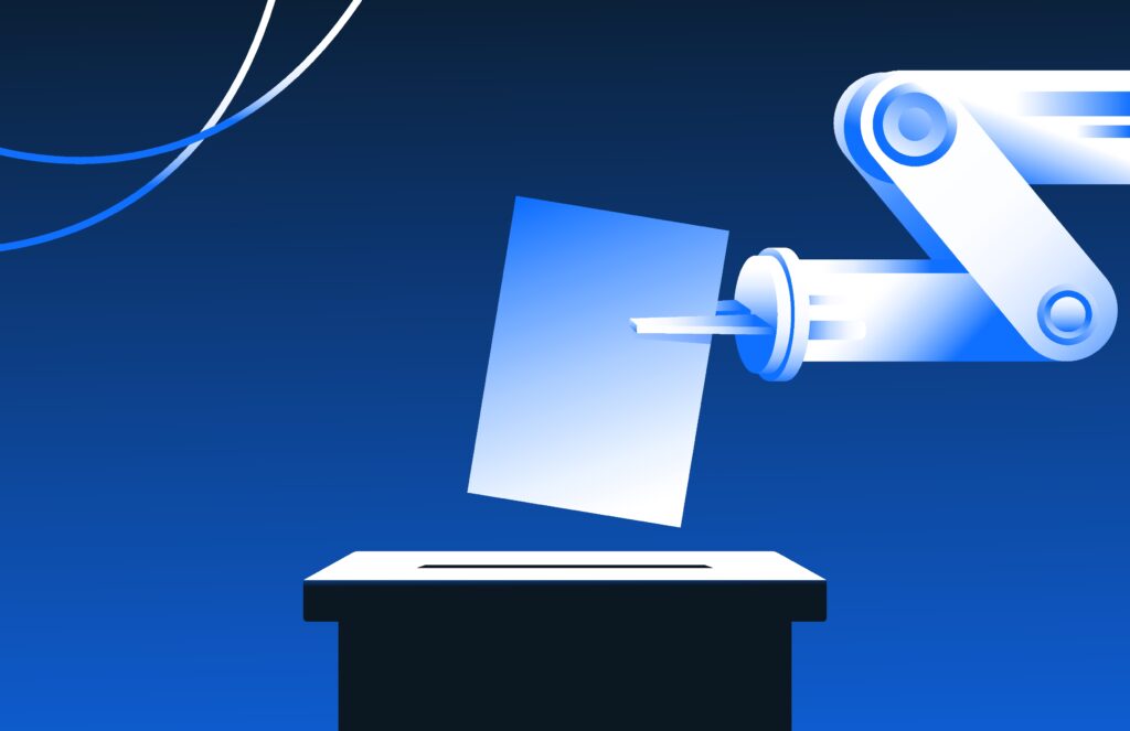 Robot putting ballot in a box