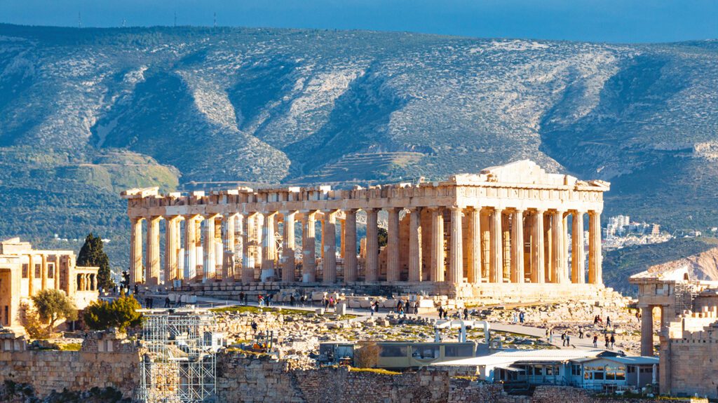 Ancient Parthenon temple on Acropolis hill in Athens, Greece