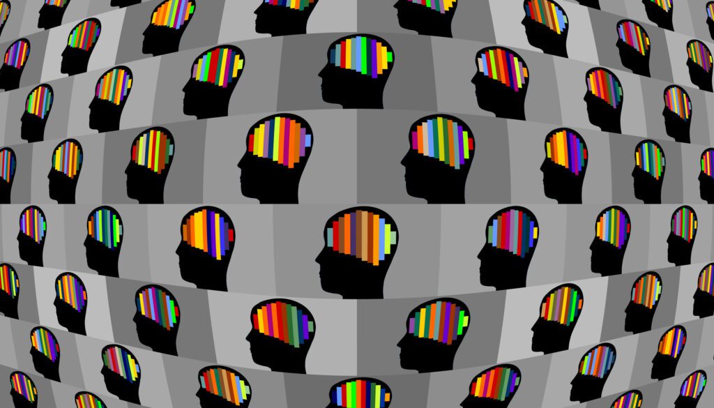 Multi colored striped brains profiles